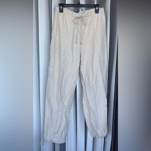 Lightweight Drawstring Linen Blend Pants in Light Beige